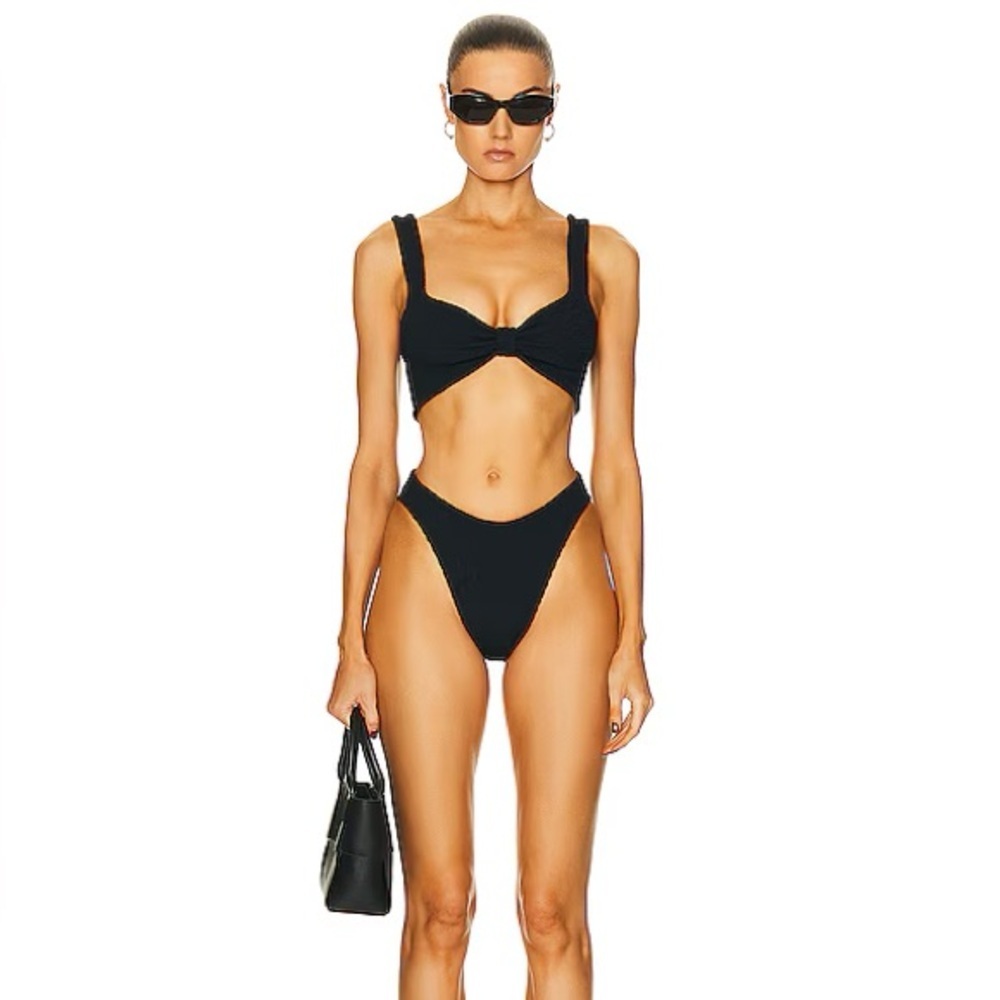 Hunza G Bonnie 2pc Bikini Set Black Swimwear OS NWT 255$ - Picture 4 of 12